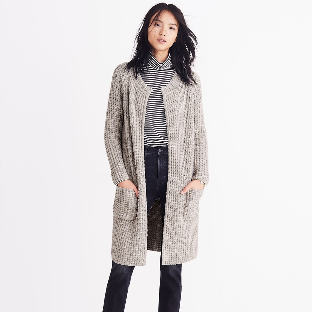 Madewell Gray Waffle Stitch Sweater Coat Duster Size Small